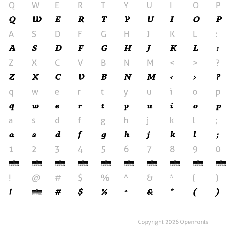 Character Map of Anaphora Trial ExtraBold Italic