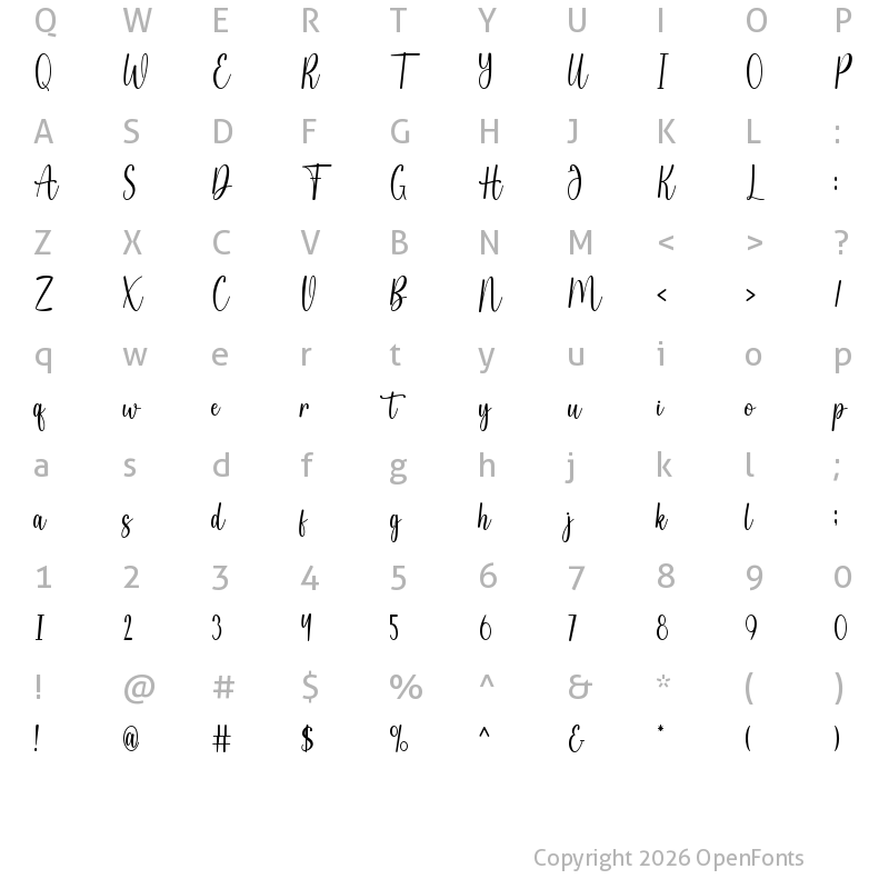 Character Map of Anastasia Regular