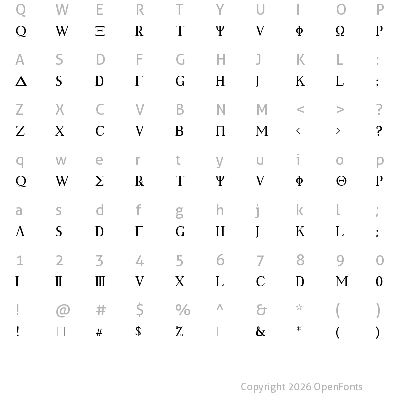 Character Map of Ancient Geek Regular
