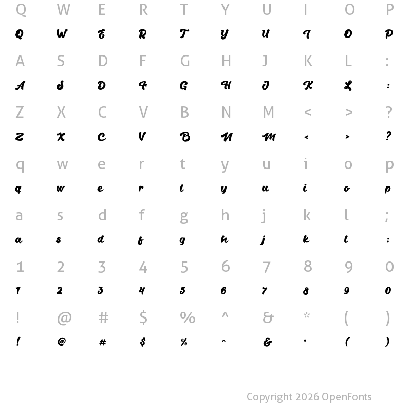 Character Map of Andala Script Regular