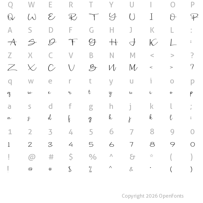 Character Map of andini Regular