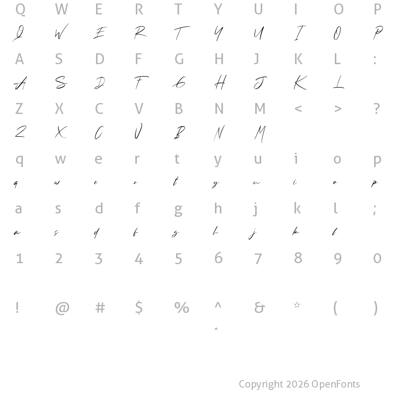 Character Map of Andrea Roft Personal Use Regular