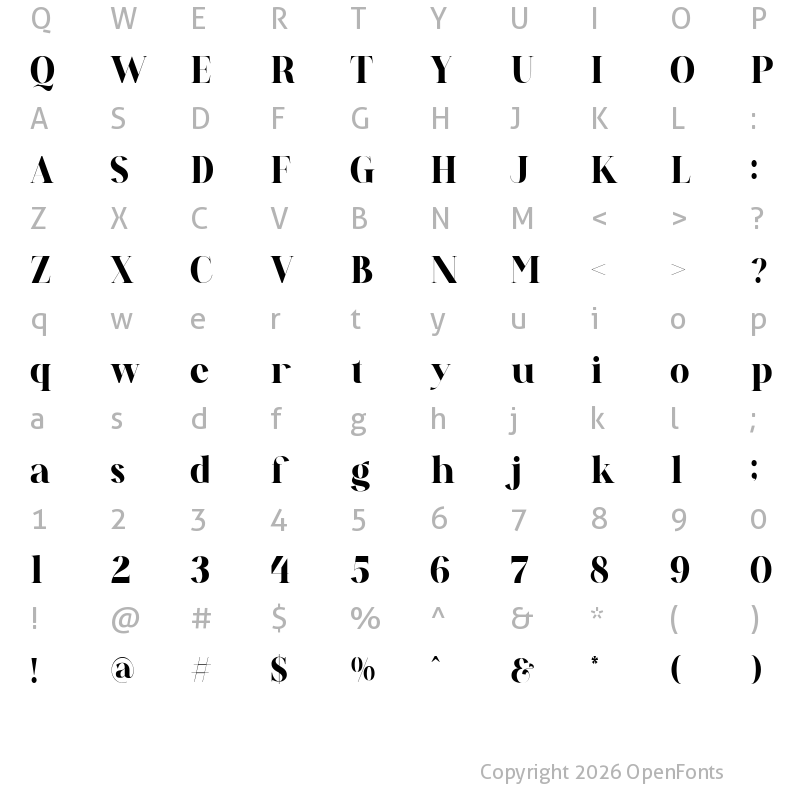 Character Map of ANDREW ELEGANT Regular