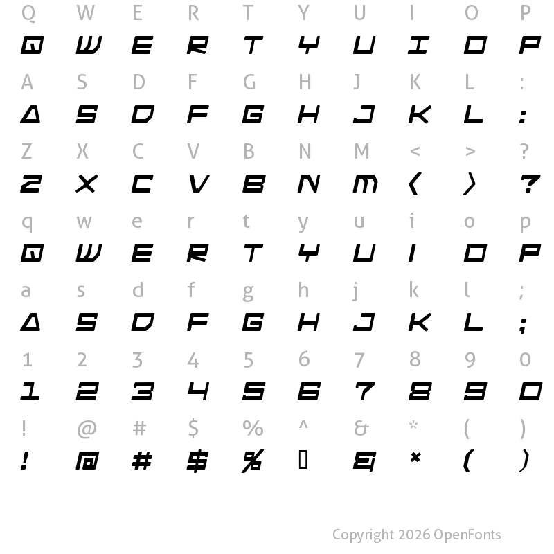 Character Map of Android Nation Bold
