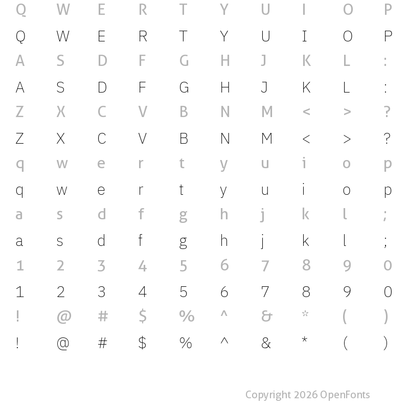 Character Map of Aneliza ExtraLight