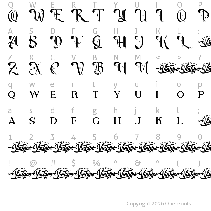 Character Map of Angel Bandit Demo Regular