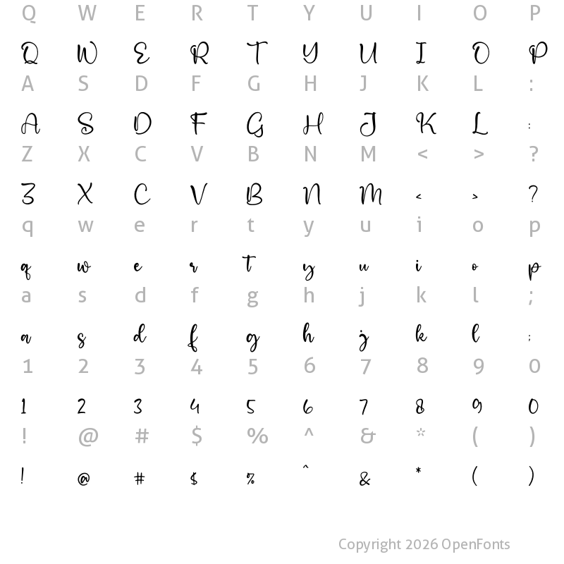 Character Map of Angel Lovely Regular