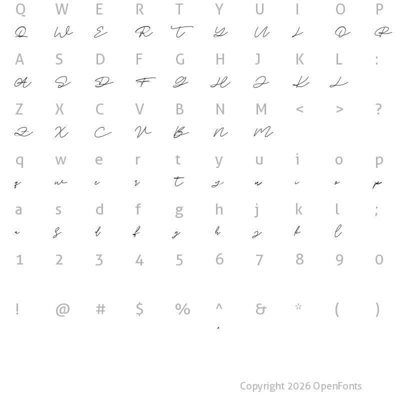 Character Map of Angel Rise Free Regular