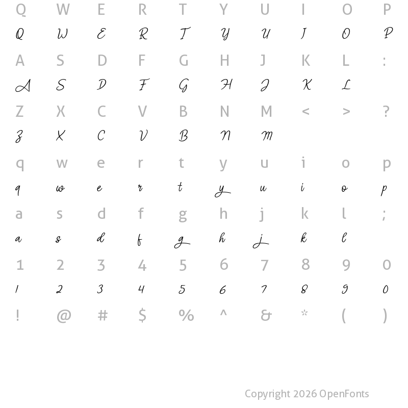 Character Map of Angel Signature Italic Regular