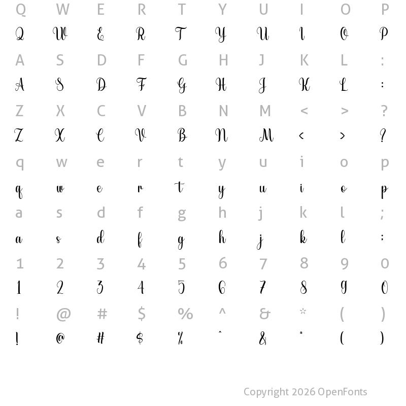 Character Map of angela Regular