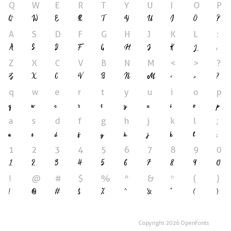 Character Map of Angela Regular