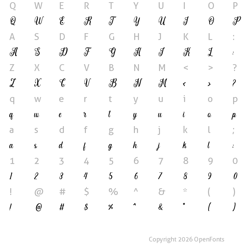 Character Map of Angelia Beauty Regular