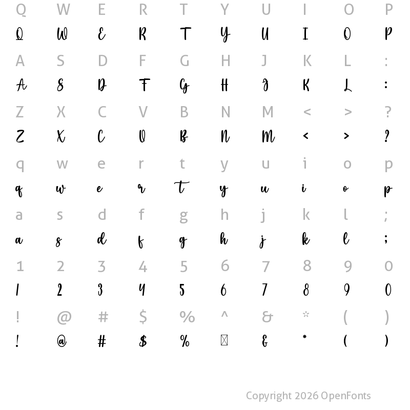 Character Map of Angelica Maya Regular