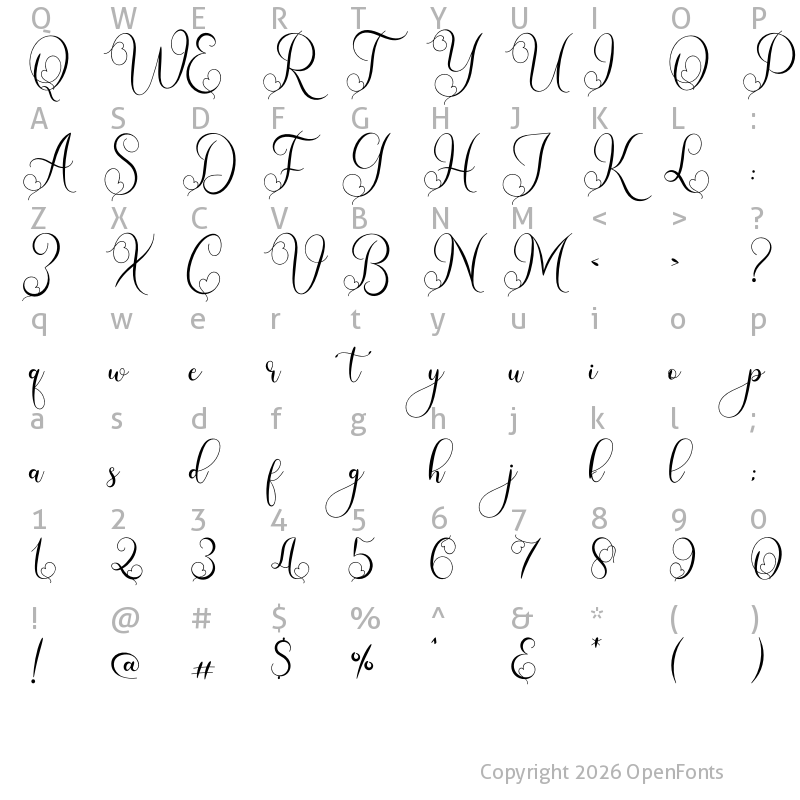 Character Map of Angelistya Regular