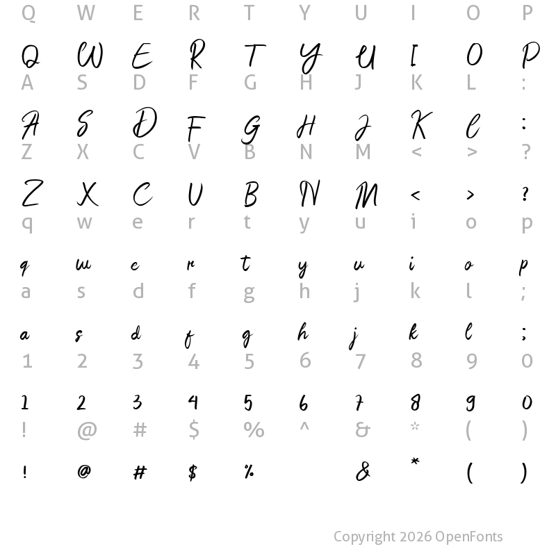 Character Map of Angelitta Regular