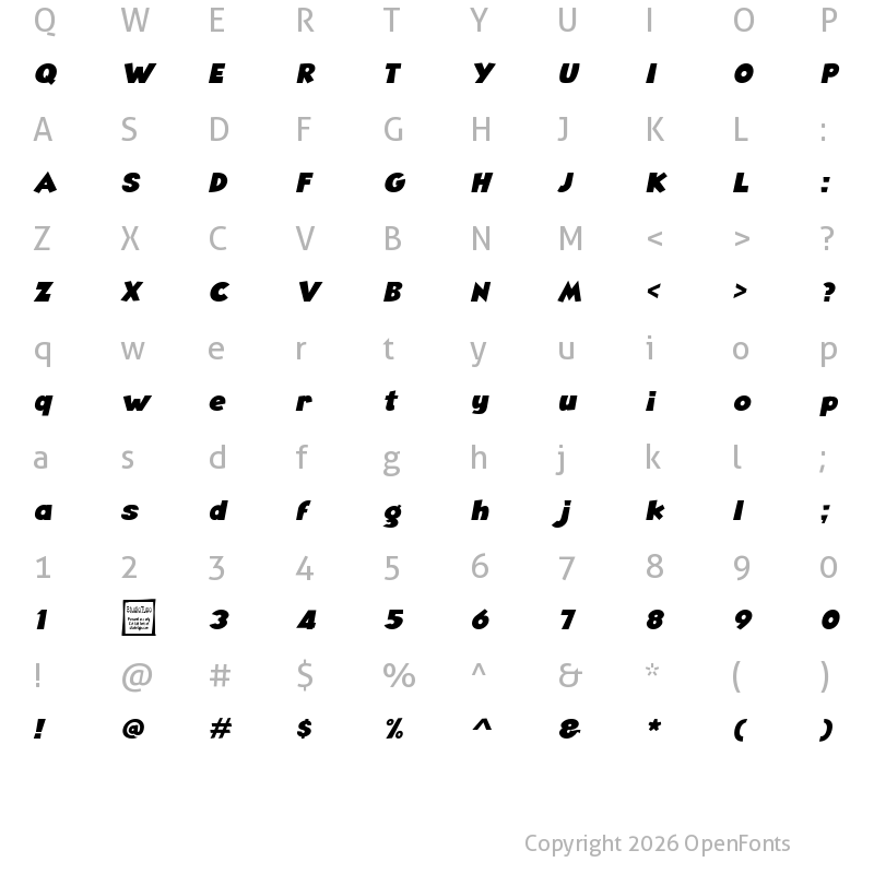 Character Map of Angella Italic