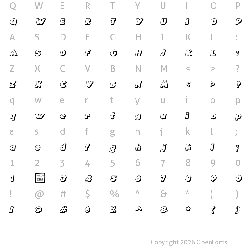 Character Map of Angella Outline Italic