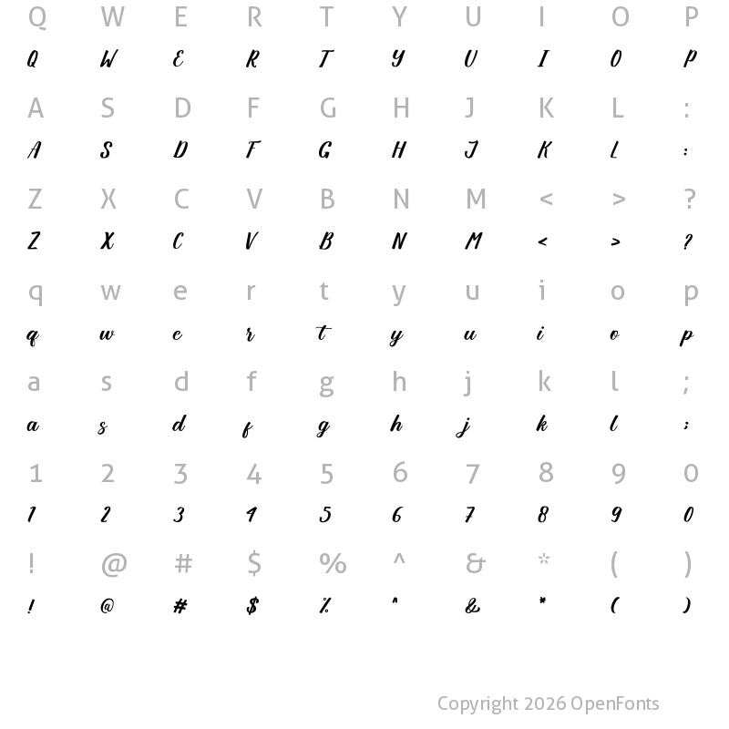 Character Map of Angellya Regular