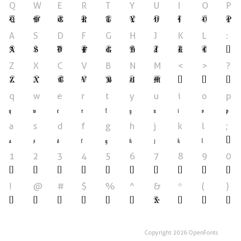 Character Map of Anglo Text Regular