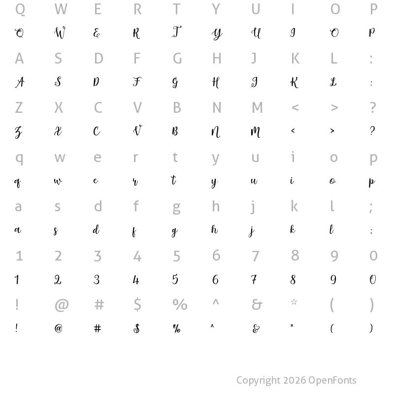 Character Map of Angola Script Regular