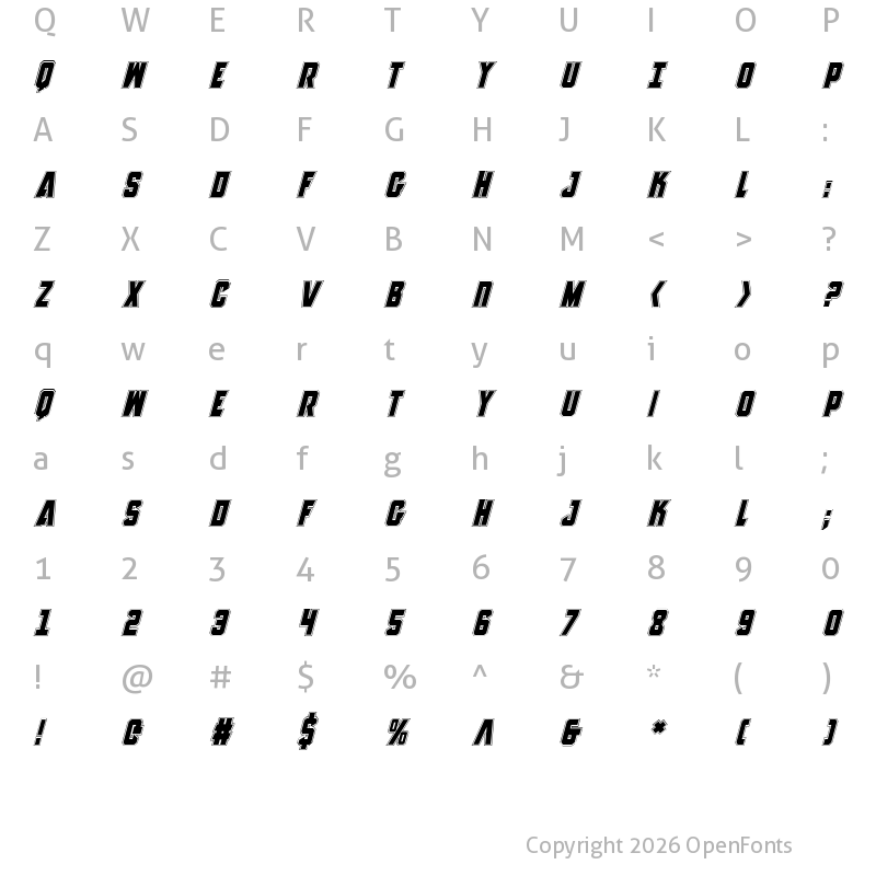 Character Map of Anitlles Academy Italic Italic