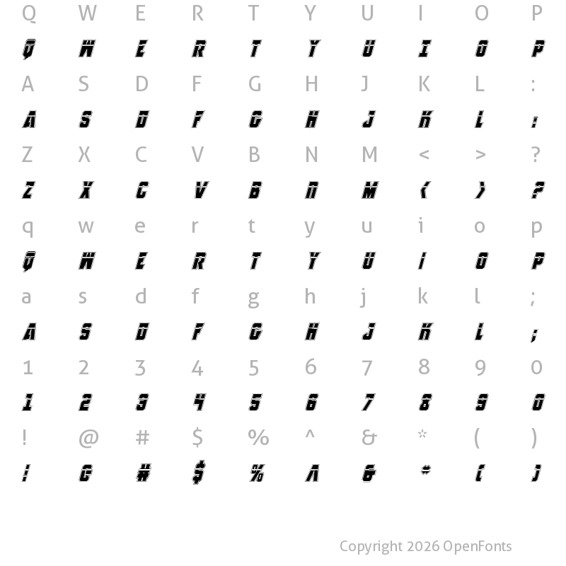 Character Map of Anitlles Laser Academy Italic Italic