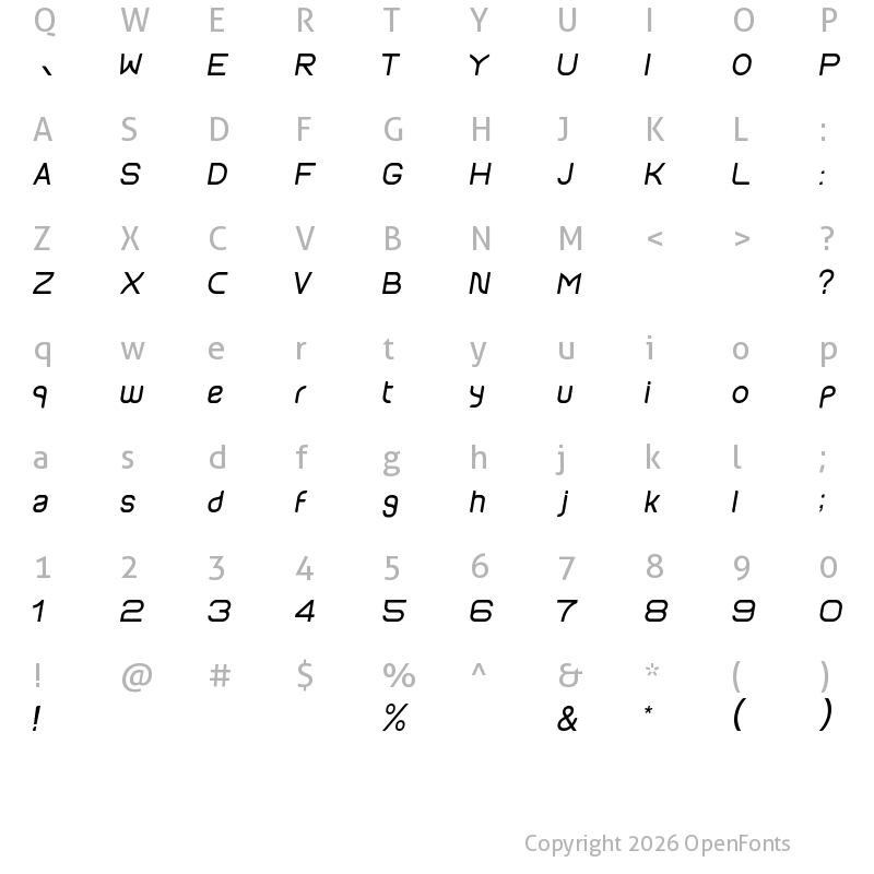 Character Map of Anokha Italic