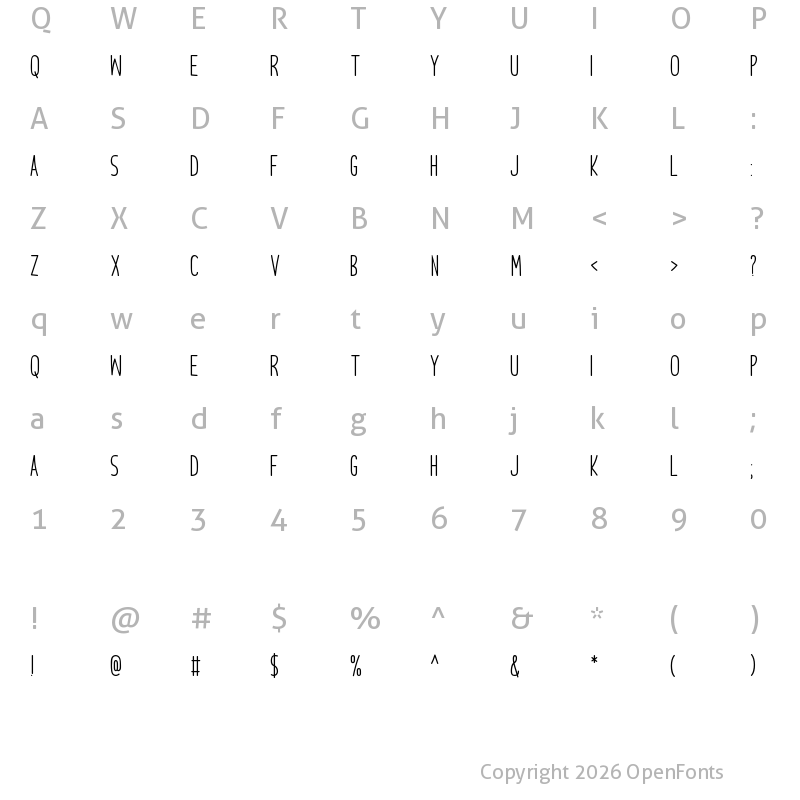 Character Map of Another Wonder Regular