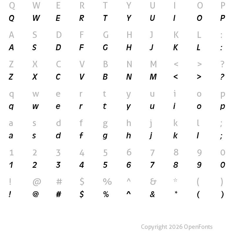 Character Map of Antique Olive Regular Italic