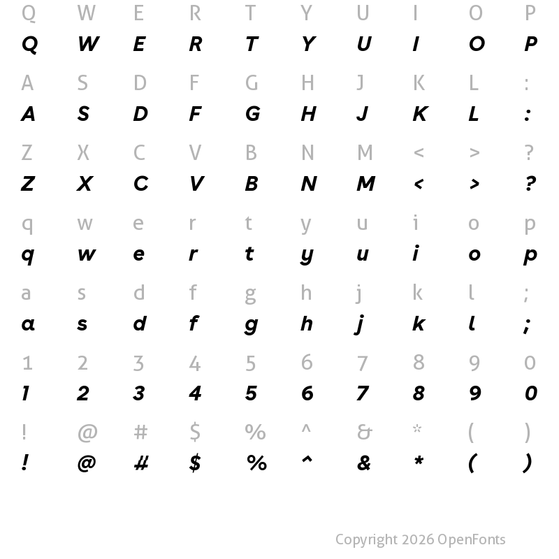 Character Map of AOK Buenos Aires Bold Italic