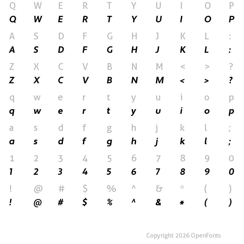 Character Map of Apertura Bold Obliq