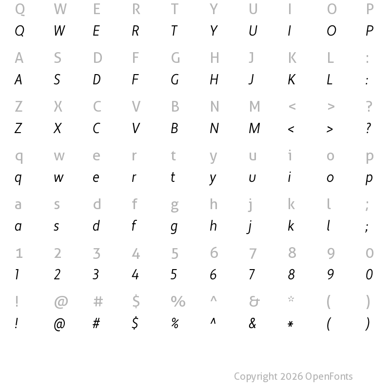 Character Map of Apertura Condensed Obliq