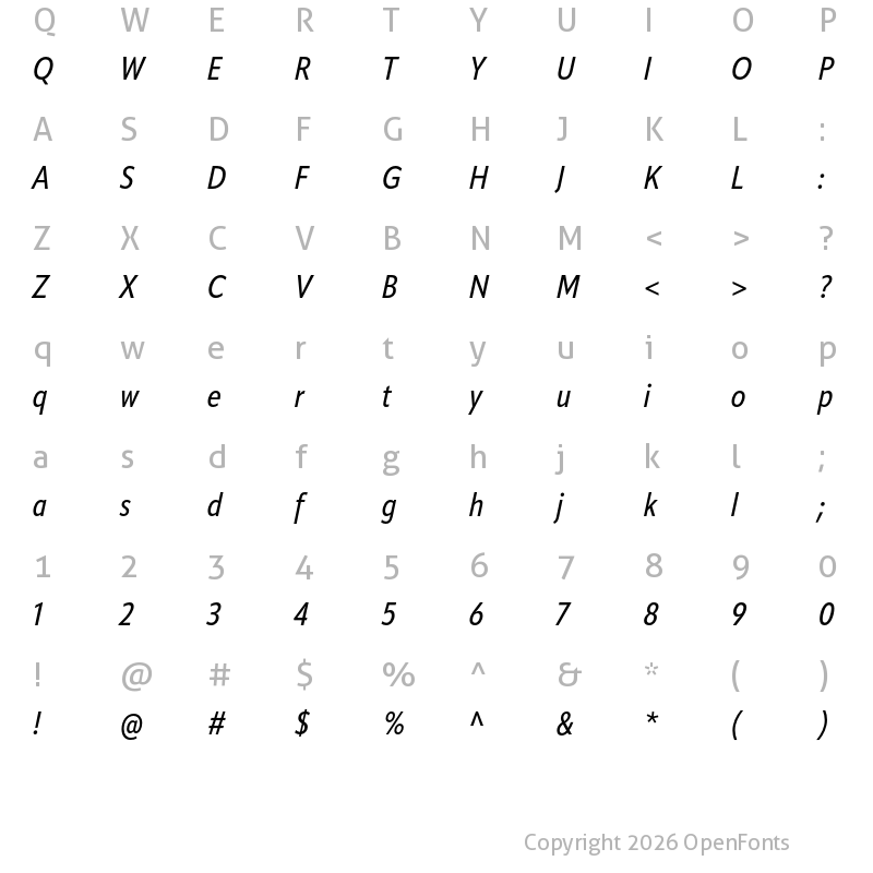 Character Map of ApparatCond Medium Italic