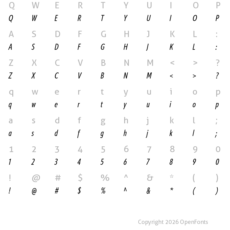 Character Map of ApparatExtraCond Medium Italic