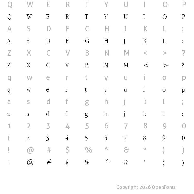 Character Map of Apple Garamond Light Regular