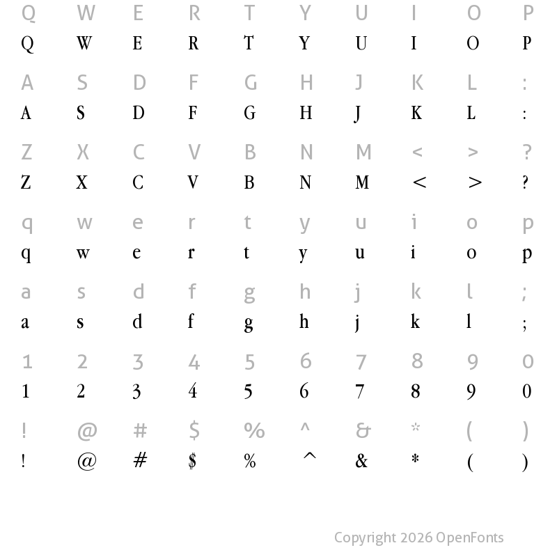 Character Map of Apple Garamond Regular