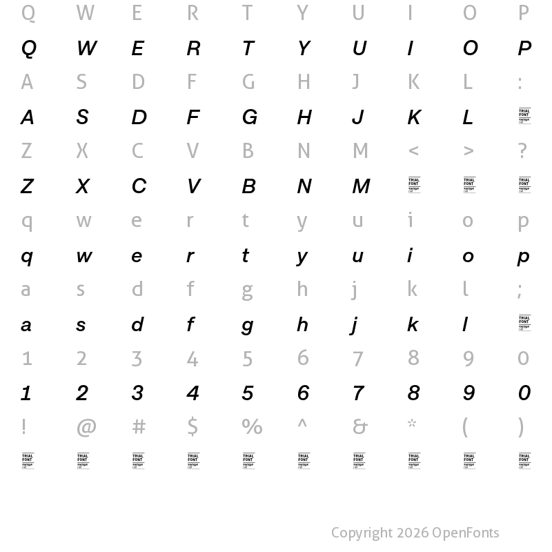 Character Map of Approach TRIAL Medium Italic