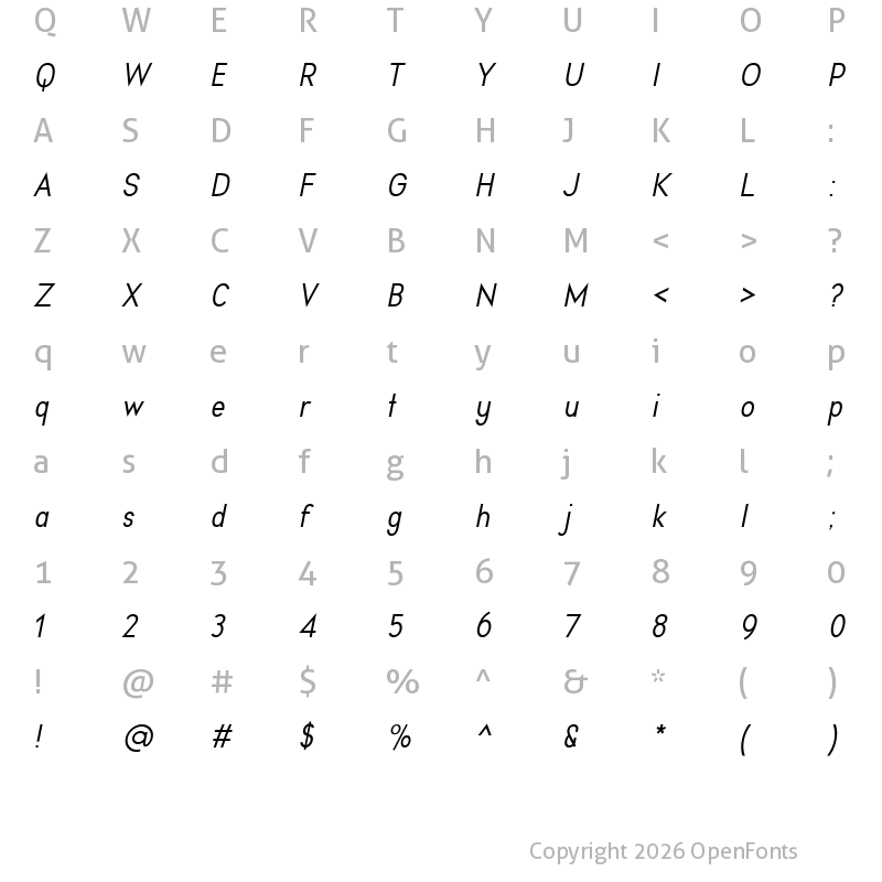 Character Map of Aprikas Italic Demo Regular