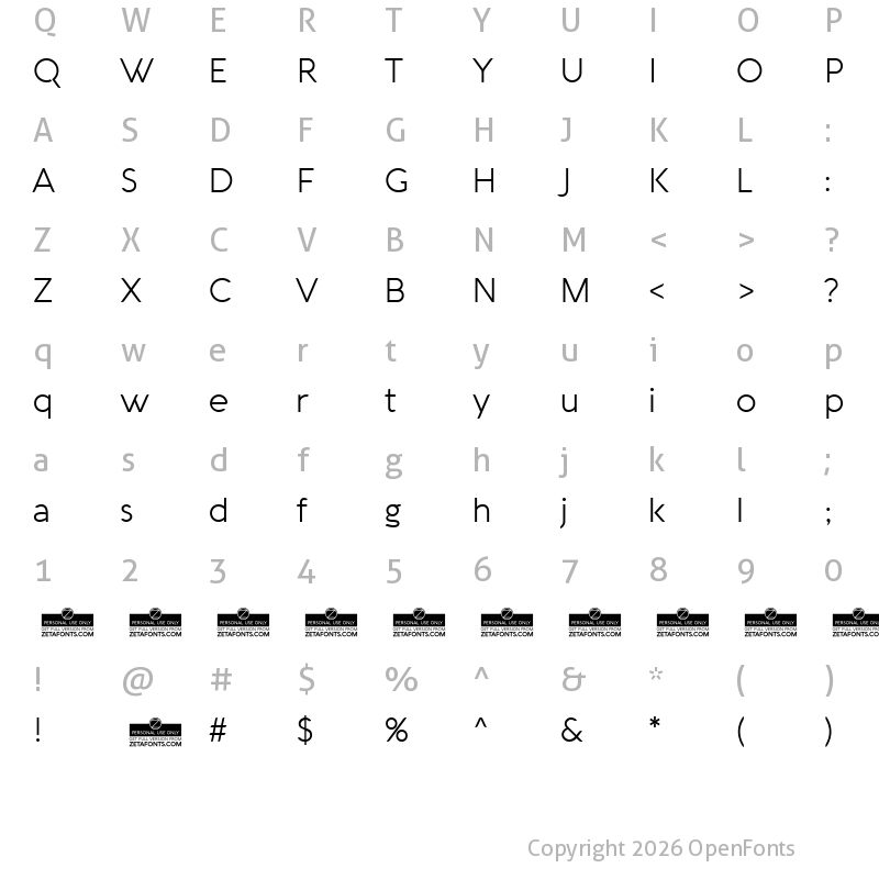 Character Map of Aquawax Light