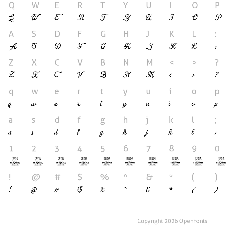Character Map of Arando Script PERSONAL USE Regular