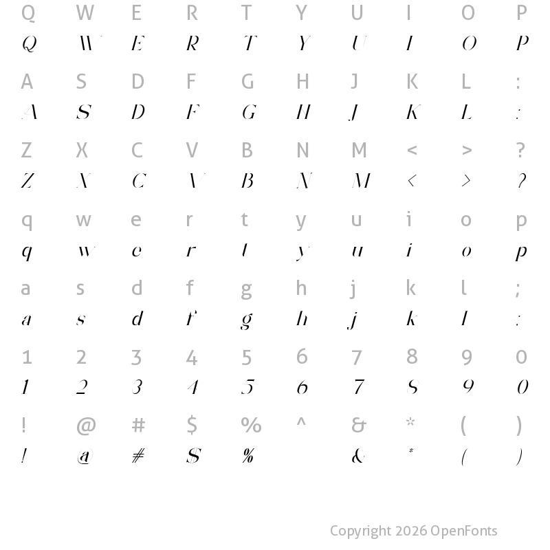Character Map of Archwaltz Demo Italic