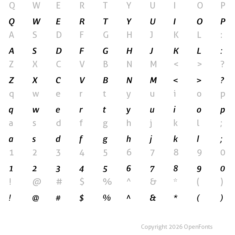 Character Map of Ardoise Std Demi Italic