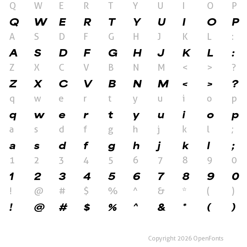 Character Map of Area Extended Black Italic