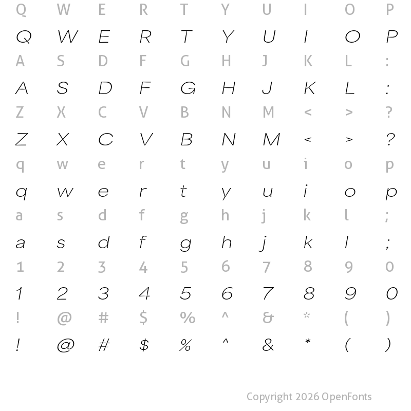 Character Map of Area Inktrap Extended Thin Italic