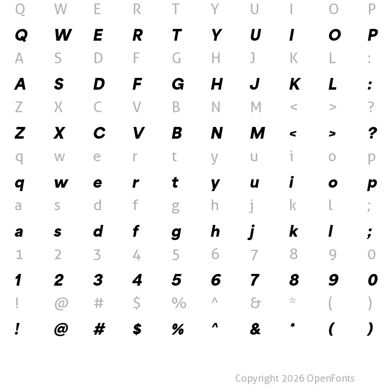 Character Map of Area Normal Black Italic