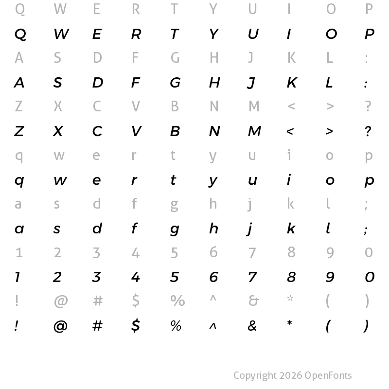 Character Map of Argentum Sans Italic
