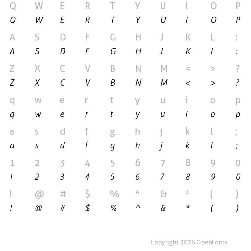 Character Map of Argumentum Light Italic