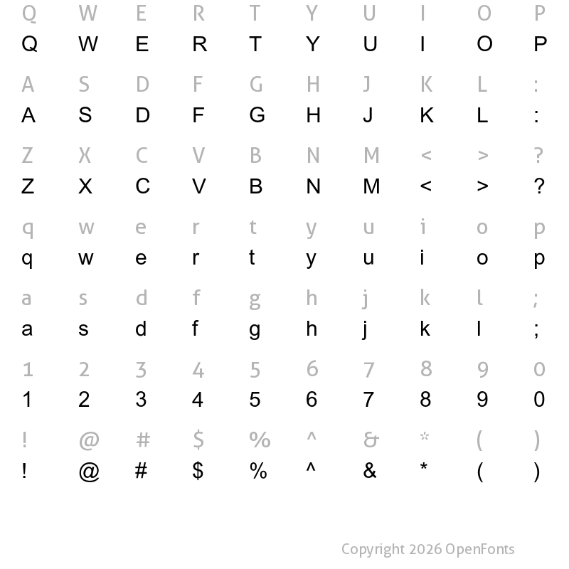 Character Map of Arial MT Std Regular