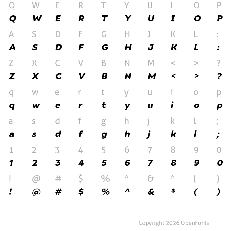 Character Map of Ariana Pro Black Italic