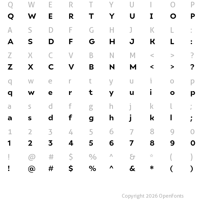 Character Map of Ariana Pro Bold